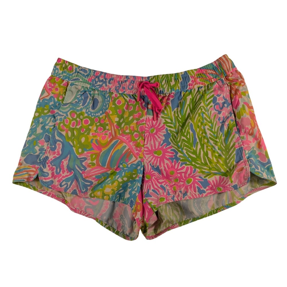 Lilly Pulitzer Luxletic Floral Print Athletic Shorts Pink Blue Green Womens 29x3